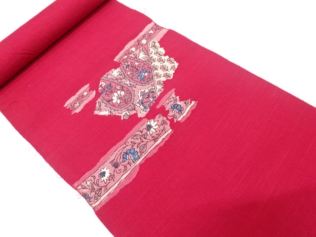 アンティーク　花更紗模様織り出し　名古屋帯地反物